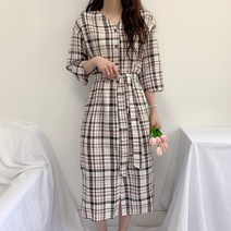 인디우드 (기획특가 5color) 로브 체크 7부반팔 롱원피스