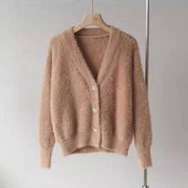 SPRING ABSINTHE나른한 니트 아우터 여 뽀글이 니트 시크한 화이트 카디건