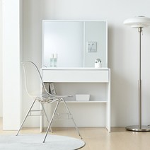 인디우드 심플 화이트 화장대 800, 화장대+수납의자