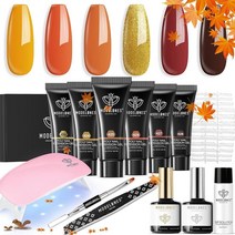 Modelones 폴리 연장 젤 키트 6W 네일 램프 10가지 색상 핑크 레드 글리터 핫 하트 빌더 컴플리트 아트 액세서리 도구 올인원 디자인 769144, B1-Fall Leaves