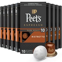 peets 커피 캡슐 100개 Ristretto 인텐시티 10 네스프레소 오리지널 브루어 호환, 제한됨(강도 10), 100캡슐