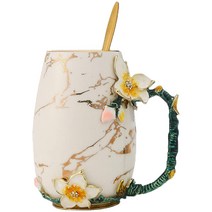 루카 테크 에나멜 버터 플라이 꽃 무연 유리 커피 찻잔 스틸 스푼 여성 아내 엄마 친구 생일 어머니 발렌타인 데이 결혼식 로즈 키가 큰 개인화 선물, 하얀