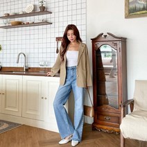 겟잇미 퍼벨다 무지 스판 여성 데님 와이드 팬츠.겟잇미
