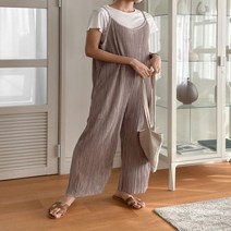 옷자락 [옷자락] 여자 플리츠 와이드핏 끈나시 뷔스티에 여름 점프수트