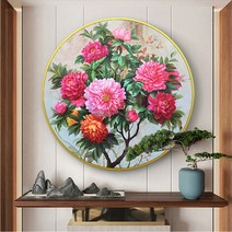 HAPPY 원형 모란꽃 목단화 싱그러운 화훼 전체수 보석십자수 DIY키트 B0481, 40x40cm