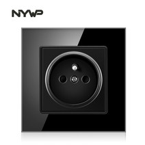 디자인 멀티탭 nywp 프랑스 표준 플러그 유리 벽판 프랑스 전원 공급 장치 16a 220v 접지 소켓 보호 도어, 프랑스 검은 유리