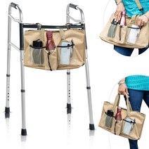 접이식 워커용 워커 백 - 노인용 워커 액세서리 보행기에 걸 수 있는 보행기 액세서리 컵 홀더 메시 포켓 롤링 워커 백 휠체어 가방 또는 워커 바스켓으로 사용 (탠), TanLRF 102889
