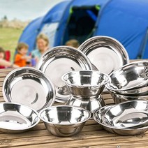 스텐 캠핑식기 12P세트 그릇 접시 대접 보관용가방