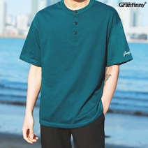 그랜피니 프리미엄 남녀공용 헨리넥 자수 티셔츠 HT101