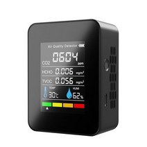 라돈 측정기 5인 1 휴대용 LCD 디지털 가스 검출기 CO2 미터 다기능 온도 습도 ℉/℃ TVOC HCHO 공기, 02 Black