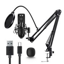 팟캐스트 마이크 프로페셔널 192KHz/24BIT USB 콘덴서 카디오이드 PC 마이크 유튜브 스트리밍 게임 음악 녹음 보이스 오버 스튜디오/홈 레코딩용 녹음