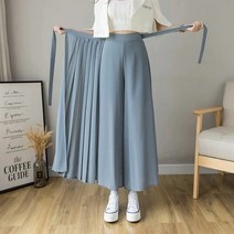 여성 주름 쉬폰 치마바지 캐주얼 와이드 레그 팬츠 루즈핏