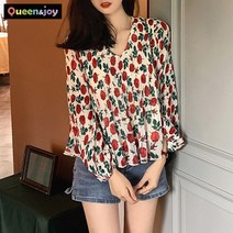 퀸앤조이 레드로즈 플리츠주름 숏 블라우스***판매자 퀸앤조이***
