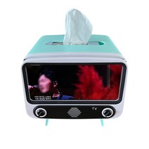 휴지케이스 거치대 식탁 화장대 레트로TV 휴대폰거치대, 민트