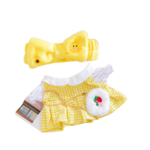 PKTOYS DIY 귀여운 곰돌이 토끼 호랑이 솜인형 옷 애착 팬더 오리 인형옷 세트 크리스마스 선물, 큰 입 오리 헤어 벨트 노란색 체크 무늬 스커트 딸기, 맞는 30cm 히알루 론산 오리