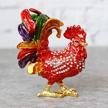 아리공방 황금 미니 수탉 보석함 수탉장식 수탉미니어쳐 닭장식 닭소품, 레드