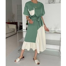 아뗄릭 언발란스 배색 투톤 롱 플레어 원피스 00162