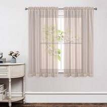 해외 Joydeco 화이트 시어 커튼 길이 160cm(63인치) 2개 패널 세트 창문 침실 거실용 로드 포켓 롱 커튼 마당 파티오용 경량 세미 드레이프 패널(137.2 x 16