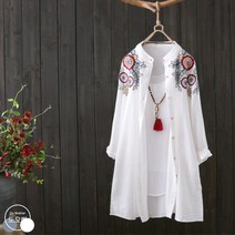 도오빠 여성 롱 셔츠 남방 꽃무늬 긴팔 카라셔츠 오버핏 여자셔츠