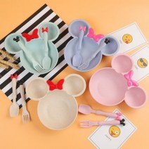 [1+1] 미키마우스 식판 + 수저 세트 간식 어린이 나눔 접시 유아, 블루 + 민트, 1세트