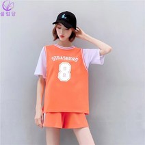 셀럽당 여성용 러닝 반팔 티셔츠 반바지 세트 여아 여름 유니폼 상하복