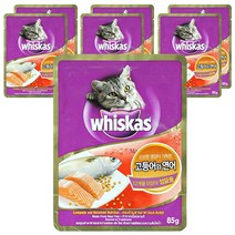 위스카스 고양이 습식사료 파우치 고등어와 연어, 85g, 7개, 생선