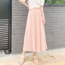 가비진 여성 데일리 밴드 쉬폰 플리츠 주름 롱 스커트 빅사이즈까지