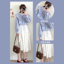 캐주얼 룩 작은 코디 키커 보이는 여성의류 스타일리쉬 캐쥬얼 클래식 CHIC 스윗 3362595094, 파랑와이셔츠 _스커트 M