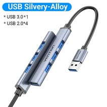 Vention-USB 허브 3.0 멀티 USB 분배기 4 USB 포트 3.0 2.0 충전 전원 레노버 샤오미 맥북 프로 PC 허브 C USB 3 0, USB Silvery-Alloy