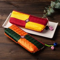 하마공방 고급 누빔 사각 전통 필통, 1개, 초록핑크