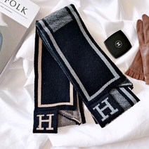 pkpj 쁘띠 리본매듭 이니셜 에이치 울니트 숄 머플러[그레이+베이지]