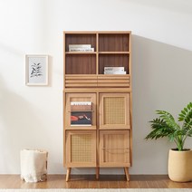 소티디자인 헤이즐 라탄 플랩도어 수납장 730 + 선반장 730 세트, 캄포+드릴 P401RTO+D402RTOUP