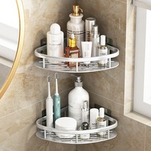 골든픽 무타공 욕실 코너 선반 화장실 벽 수납 알루미늄 2단 3단, 실버2개입
