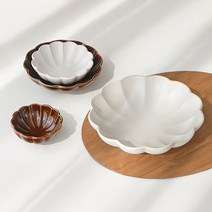 시노기 꽃잎 도자기 볼 3style 일식 간장 종지 개인 앞접시 소스볼 타원볼 찬기 오목한 예쁜 일본 그릇, 원형 볼-중 (내추럴)