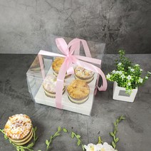 투명 4구 컵케이크 머핀 박스 앙금플라워 상자 4구(10개) 세트 하판포함