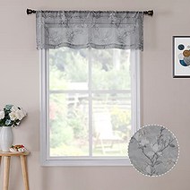Tollpiz Floral Grey Sheer Valance Curtains Flower Print Vine Embroidery Bedroom Curtain Valances Rod, 1