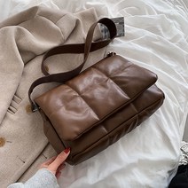 SWEET패션 격자 무늬 디자인 PU 가죽 숄더 가방 여성 핸드백 누비 이불 패딩 크로스 바디 히트 겨울 럭셔리 간단한