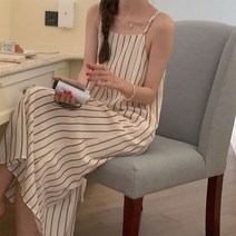 코지 여자 청초한 세로 스트라이프 나시 롱원피스