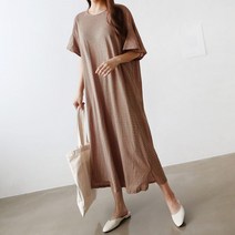 칼라단 스트라이프 롱원피스 반팔 프릴 빅사이즈 데일리 루즈핏 봄 여름 홈원피스 등하원 실내
