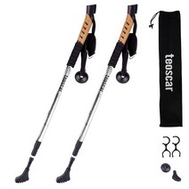 도나샵 테오스카 두랄루민 코르크핸들 등산스틱 2p+스틱케이스 ss-43002 바스켓&보호캡 스틱연결클립, 실버