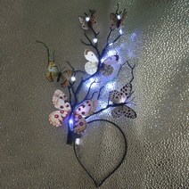 생일 크리스마스 용품 야광 형광 깜박이는 조명 LED 사슴 뿔 나비 머리띠 긴 가지 숲 여신 촬영 결혼식 라마단, [06] White