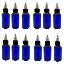 Natural Farms 59.1ml2온스) 블루 보스턴 플라스틱 병 - 12팩 빈 리필 가능 BPA 프리 에센셜 오일 아로마테라피 | 블랙/내추럴 트위스트 탑 캡 미국 제조