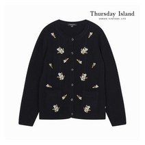 [써스데이아일랜드] [Thursday Island] 여성 플라워 자수 라운드 니트 가디건(