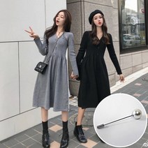 포플러앤씨 글로디아 긴팔 원피스 진주코사지 여성 트윈룩 가을