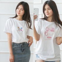 2개 화이트 여성 반팔 티셔츠 흰티 라운드 이너티 레이어드 반팔티