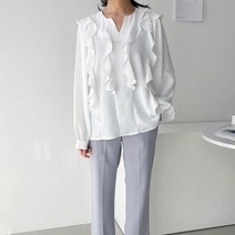 다잇템_패션 여자 잔주름 U넥 무지 민무늬 웨이브 블라우스