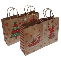 산타종이쇼핑백 크라프트S 10개/ 어린이 크리스마스선물 친환경 상품포장재료 성탄장식 주머니