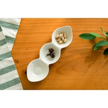 화이트 도자기 라운드 3칸 나눔 접시 25cm 3구 반찬 소스 그릇 예쁜 디저트 플레이팅 용기, 완두콩 3칸