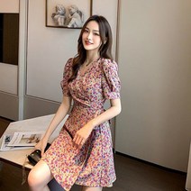 짧은 휴양지 끌레어 원피스 플라워 로브 쉬폰 랩원피스 봄여름 비치 바캉스 봄스커트