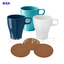 이케아 FARGRIK 카페 커피 티 머그잔+컵받침, 다크터쿼이즈 머그컵+컵받침